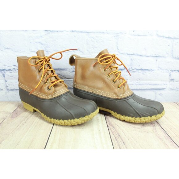 LL Bean 6" Unlined Lace Up Ankle Duck Boots Brown Leather Size 7 M - Picture 5 of 10